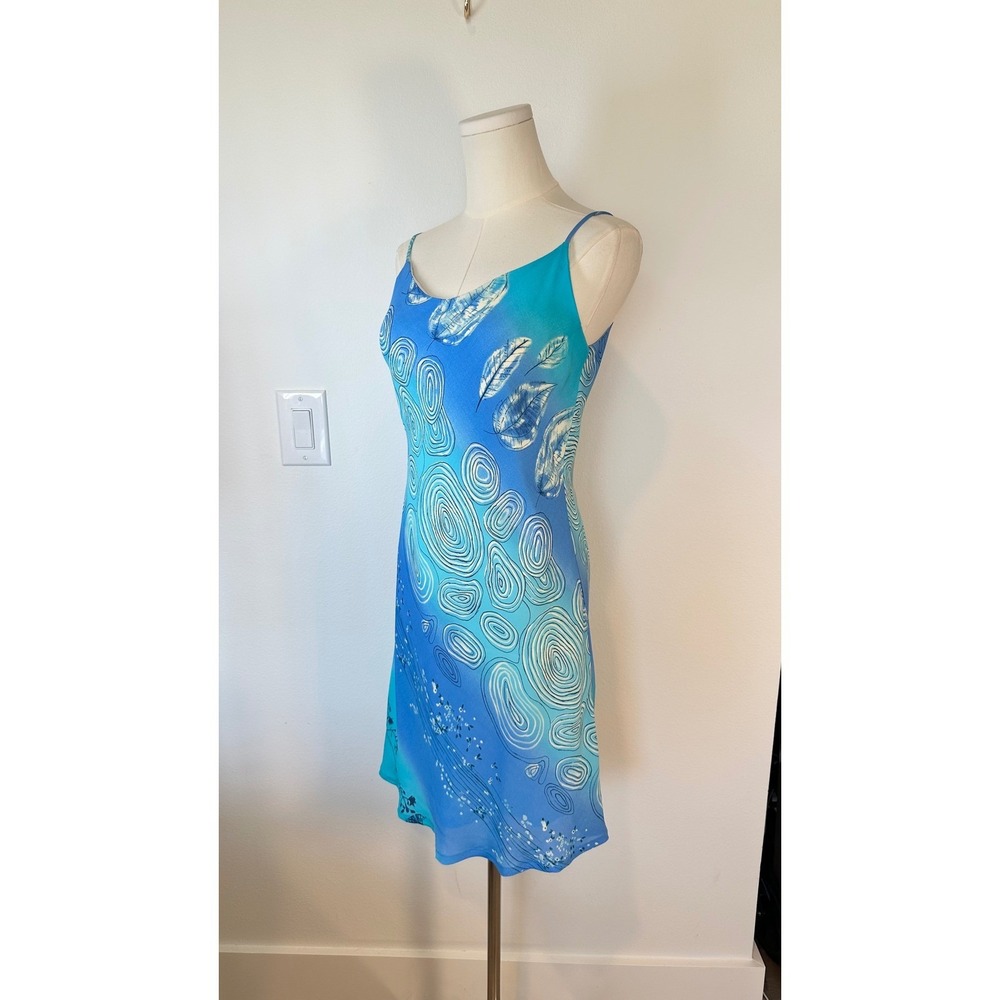 Lapis Y2K String Aqua Slip Satin Dress Whimsical Medium Blue Chiffon Dopamine - Picture 2 of 10